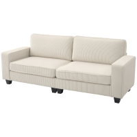 HOMCOM 3-Sitzer Sofa mit Cordbezug, Wohnzimmersofa mit Federkern, bis 400 kg, 227 x 84 x 87 cm, Cremeweiß