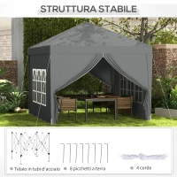 Outsunny Gazebo da Esterno 3x3 m Pieghevole con 4 Pannelli Laterali, in Acciaio e Tessuto Oxford Grigio Chiaro(m-7)