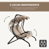 Outsunny Leagăn de Grădină cu 2 Locuri cu Scaune Separate și Acoperiș Solar, Oțel și Poliester, 170x136x170 cm, Bej(m-4)
