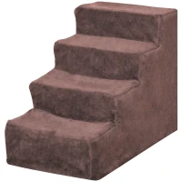 PawHut Escalera para Mascotas de 4 Peldaños con Funda Extraíble y Lavable para Cama Sofá 60x35x44 cm Marrón(m-10)