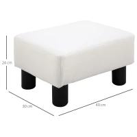 HOMCOM Reposapiés para Sofá Taburete Pequeño Tapizado en Piel Sintética Asiento de Espuma y Patas de Plástico 40x30x24cm Blanco(m-3)