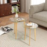 HOMCOM Set de 2 Mesas Auxiliares Modernas de Ø50x45 cm y Ø40x40 cm con Encimera de Vidrio Templado y Estructura de Acero(m-7)