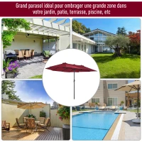 Outsunny Parasol de jardin exterieur parasol double rectangulaire 4,6L x 2,7l x 2,4H m avec ouverture fermeture manivelle, cadre en acier, toile 180 g/m², parasol pour balcon, piscine, bordeaux(m-4)