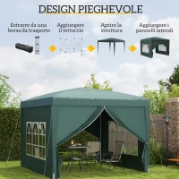 Outsunny Gazebo 3x3 m da Giardino Impermeabile in Acciaio con Copertura in tessuto Oxford, Verde(m-4)