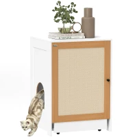 PawHut Mueble Arenero para Gatos con Bandeja Extraíble Compartimentos y Tapete para Rascar 57x50x80,5 cm Blanco y Roble(m-1)