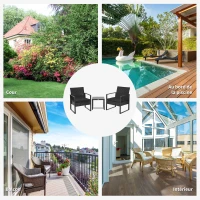 Outsunny Salon de jardin 2 places 3 pièces 2 chaises avec coussins + table basse plateau verre trempé résine tressée 4 fils imitation rotin noir(m-6)