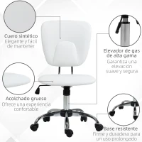 Vinsetto Silla de Oficina Giratoria con Altura Ajustable y Función Basculante para Escritorio Estudio 50x54x87,5-96,5 cm Blanco(m-8)
