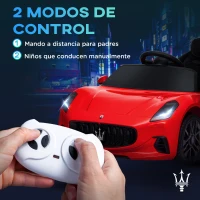 AIYAPLAY Coche Eléctrico Infantil Maserati Gran Turismo Folgore con Batería 12V Mando a Distancia Faros Bocina y Música MP3 Rojo(m-5)
