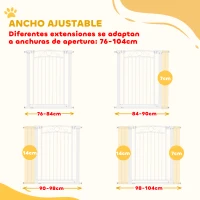 PawHut Puerta para Perros con Ancho Ajustable 76-104 cm Barrera de Seguridad con 2 Extensiones y Doble Bloqueo Blanco(m-5)