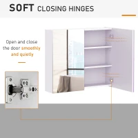 HOMCOM Mirror Cabinet, Wall Mount Bathroom Storage Cabinet with Adjustable Shelf, Double Door Cupboard, 70 x 15 x 60 cm, White(m-5)