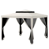 Outsunny Gazebo da Giardino 3x3 m con Zanzariera, Doppio Tetto e 8 Fori, in Acciaio e Poliestere Bianco Crema(m-10)