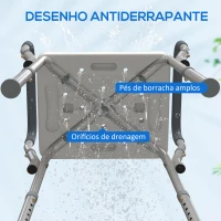 HOMCOM Banco de Duche com Altura Ajustável Banco de Duche de Alumínio Antiderrapante para Idosos e Descapacitados 52x45x57-69 cm Cinza(m-8)