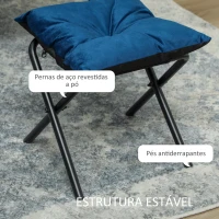 HOMCOM Poltrona Sala de Estar com Apoio para os Pés Poltrona Relax para Leitura com Bolsos Laterais 80x78x100 cm Azul Escuro(m-5)
