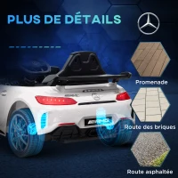 AIYAPLAY Voiture électrique enfants sous licence Mercedes-Benz AMG GTR 12V télécommande 2,4G max. 5 km/h 108 x 67 x 46 cm blanc(m-9)