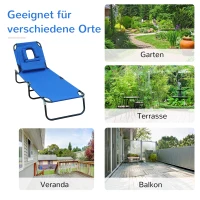 Outsunny Sonnenliege klappbar Gartenliege mit Kopfkissen Liegestuhl mit 4-Fach verstellbare Rückenlehne Campingliege mit Lesefenster Gartenstuhl bis 120kg belastbar für Garten, Balkon geeignet Blau(m-5)