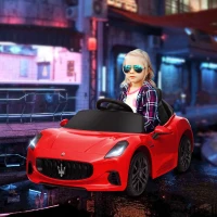 AIYAPLAY Coche Eléctrico Infantil Maserati Gran Turismo Folgore con Batería 12V Mando a Distancia Faros Bocina y Música MP3 Rojo(m-2)