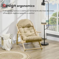 HOMCOM Sedia per Soggiorno Pieghevole con Braccioli e Cuscino, in Legno di Faggio e Tessuto, 71x89x96 cm, Marrone(m-4)