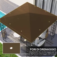 Outsunny Copertura per Gazebo da Giardino 3x3 m in Tessuto Oxford 600D con Fori di Drenaggio, Marrone(m-4)