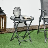 Outsunny Klappbarer Beistelltisch, Outdoor-Klapptisch, mit Tischplatte aus gehärtetem Glas, für Terrasse, 45 x 45 x 50 cm Schwarz(m-2)