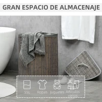 HOMCOM Cesto para Ropa Sucia de Bambú Capacidad de 55L Cesta para la Colada en Forma de Abanico 38x38x57 cm Gris(m-4)