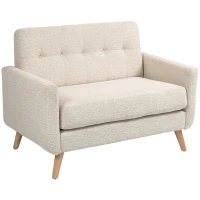 HOMCOM Sofá de 2 Plazas Moderno con Reposabrazos y Patas de Madera Carga 240 kg para Dormitorio Oficina 114x71x82 cm Beige(m-1)