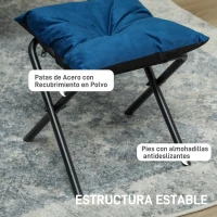 HOMCOM Sillón de Salón con Otomana Sillón de Relax con Bolsillos Laterales y Patas de Acero para Sala de Estar Dormitorio Azul(m-5)