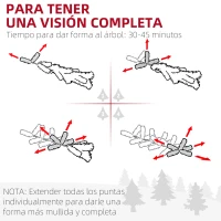 HOMCOM Árbol de Navidad Artificial 225 cm con 220 Luces LED de Dos Colores 519 Ramas y Soporte de Acero Árbol Navideño Verde(m-7)