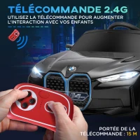 HOMCOM Voiture électrique pour enfants licence BMW I4 12V avec télécommande MP3 Musique Lumières et Ceinture 115x67x45 cm Noir(m-5)