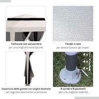 Outsunny Gazebo da Giardino 3x3 m con Zanzariera, Doppio Tetto e 8 Fori, in Acciaio e Poliestere Bianco Crema(m-6)