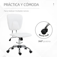 Vinsetto Silla de Oficina Giratoria con Altura Ajustable y Función Basculante para Escritorio Estudio 50x54x87,5-96,5 cm Blanco(m-7)