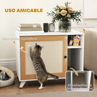 PawHut Mueble Arenero para Gatos con Puerta de Sisal Mesa Auxiliar Estante y Alfombrilla Antiarena 77x50x63 cm Blanco(m-7)