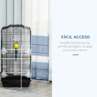 PawHut Jaula para Pájaros Pajarera de Metal con 4 Comederos 3 Perchas Columpio y Bandeja Extraíble 46,5x35,5x92 cm Negro(m-6)