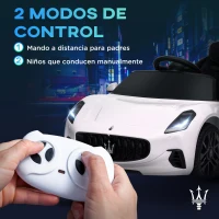 AIYAPLAY Coche Eléctrico Infantil Maserati Gran Turismo Folgore con Batería 12V Mando a Distancia Faros Bocina Música MP3 Blanco(m-5)