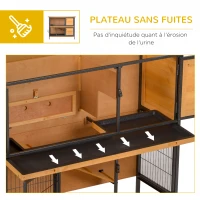 PawHut Clapier lapin extérieur 2 étages toit bitumé 4 portes verrouillables 122 x 50 x 101 cm bois naturel noir(m-6)
