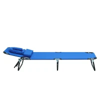 Outsunny Sonnenliege klappbar Gartenliege mit Kopfkissen Liegestuhl mit 4-Fach verstellbare Rückenlehne Campingliege mit Lesefenster Gartenstuhl bis 120kg belastbar für Garten, Balkon geeignet Blau(m-13)