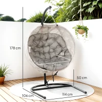 Outsunny Silla Colgante con Soporte Cesta Plegable de Malla Doble Cojín para Interior y Exterior Carga 120 kg Arena y Negro(m-3)