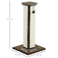 PawHut Poste Rascador para Gatos Altura 81 cm Rascador para Gatos con Poste de Sisal y Bola Colgante 41x41x81 cm Marrón(m-3)