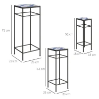 Outsunny Set van 3 Plantenstandaards, 3 Maten Rekken voor het Presenteren van Bloemen en Overige Objecten, Blauw+Wit(m-3)