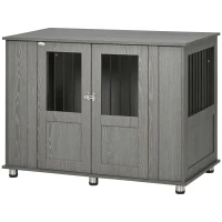 PawHut Jaula para Perros Grandes 2 en 1 Mesa Auxiliar con Puertas con Pestillo Ventanas y Patas Ajustables 114x60x82 cm Gris(m-10)