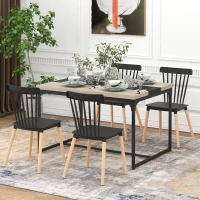 HOMCOM Dining Table for 6 People, Industrial Style in Black Metal and Wood, 120L x 89W x 75.5H cm(m-6)