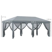Outsunny Gazebo da Giardino Pieghevole 6x3 m con 6 Zanzariere e Pulsante, in Acciaio e Poliestere, Grigio(m-3)