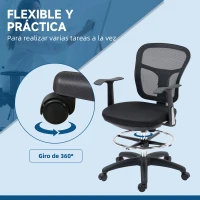 Vinsetto Silla de Dibujo Ergonómica de Malla Giratoria con Reposabrazos  y Reposapiés Ajustable 59x59x95-115 cm Negro(m-6)