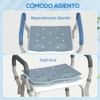 HOMCOM Taburete de ducha con Altura Ajustable para Personas Mayores o con Movilidad Reducida 52x45x69 cm Asiento Blanco y Azul(m-5)
