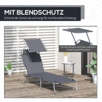Outsunny Sonnenliege klappbar Gartenliege mit Sonnenschutz Wellnessliege mit 4-Fach verstellbare Rückenlehne Strandliege bis 120kg belastbar für Garten, Balkon und Pool geeignet, 6 Farben(Grau )(m-6)