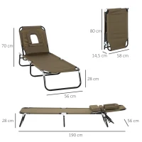 Outsunny Sonnenliege klappbar Gartenliege mit Kopfkissen Liegestuhl mit 4-Fach verstellbare Rückenlehne Campingliege Gesichtsöffnung bis 120kg belastbar für Garten, Balkon und Pool Braun(m-3)
