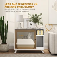 PawHut Mueble Arenero para Gatos con Puerta de Sisal Mesa Auxiliar Estante y Alfombrilla Antiarena 77x50x63 cm Blanco(m-5)