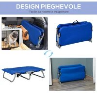 PawHut Brandina per Cani Taglia Piccola Pieghevole per Interno ed Esterno, Lettino per Cani Rialzato, in Acciaio e Tessuto Oxford, 71x58x20 cm, Blu(m-7)