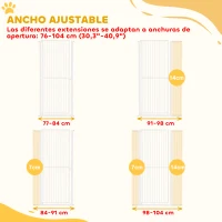 PawHut Barrera para Perros Extra Alta con Ancho Ajustable 77-104 cm Puerta para Perros con Extensiones y Puerta de Paso Blanco(m-7)