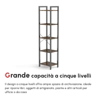 HOMCOM Libreria Stile Industriale a 5 Scaffali in Legno e Acciaio, 40x30x154cm, Marrone Rustico(m-4)