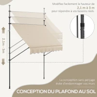 Outsunny Store banne autoportant manuel rétractable 2,5L x 1,2l x 2,1-3H m inclinaison réglable métal alu polyester sable(m-4)